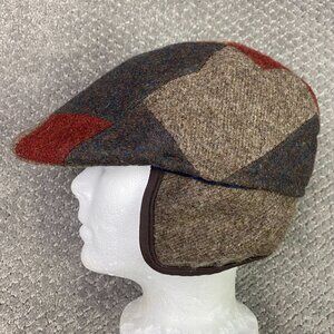 Magill Italy Patchwork Wool Tweed Flat Cap Newsboy Cabbie Hat Medium Ear Flaps